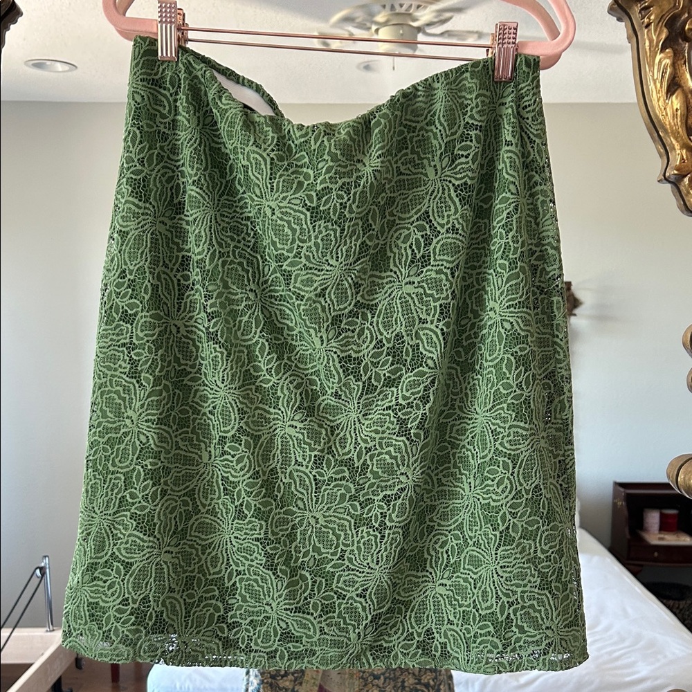 Anthropologie Green Lace A-Line Skirt with elastic waist